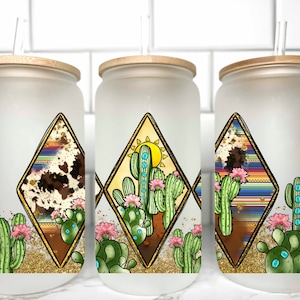 Desert Cactus UV DTF Transfer 16oz Libby Glass Can Wrap Ready to Apply