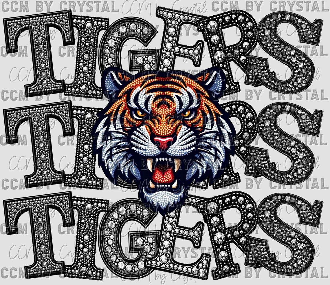 Tigers Mascot Stacked Faux Rhinestones Ready to Press Transfer Direct ...