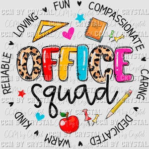Office Squad School Back to School Ready to Press Transfer Direct to Film DTF Transfers Sublimation Transfer