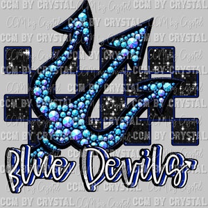 Blue Devils Mascot Rhinestone Effect Ready to Press Transfer Direct to Film DTF Transfers Sublimation Transfer
