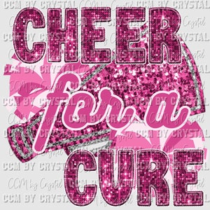 Cheer for a Cure Breast Cancer Awareness Faux Sequins Ready to Press Transfer Direct to Film DTF Transfers Sublimation Transfer