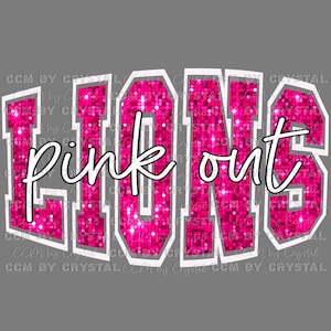 Lions Pink out Mascot Ready to Press Transfer DTF Transfers Sublimation Transfer