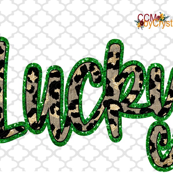 Lucky St Patrick's Day Leopard Print Glitter PNG