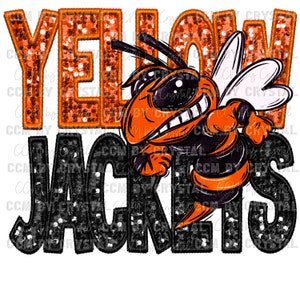 Yellow Jackets Orange Faux Embroidery Faux Sequins Ready to Press Transfer Direct to Film DTF Transfers Sublimation Transfer