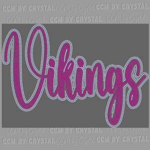 May include: Pink and white rhinestone design of the word "Vikings".