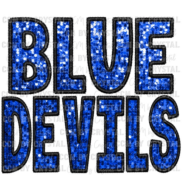 Blue Devils Faux Embroidery Faux Sequins Ready to Press Transfer Direct to Film DTF Transfers Sublimation Transfer