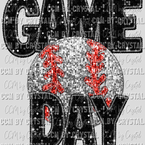 Baseball Game Day Faux Sequins Faux Embroidery Ready to Press Transfer DTF Transfers Sublimation Transfer