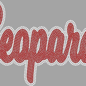 May include: The word "Leopards" in a script font, rendered in small red dots, outlined with white dots, on a gray background. The design is likely for apparel or team merchandise.