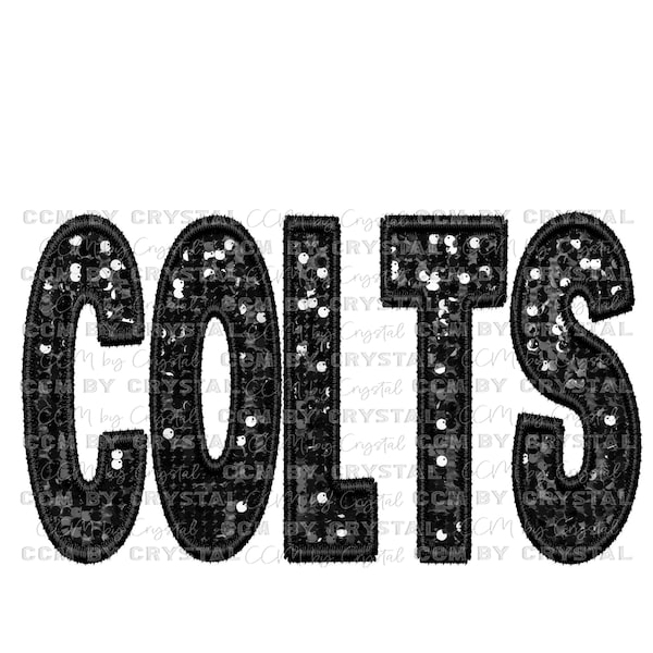 Colts Black Mascot Faux Embroidery Faux Sequins Ready to Press Transfer Direct to Film DTF Transfers Sublimation Transfer