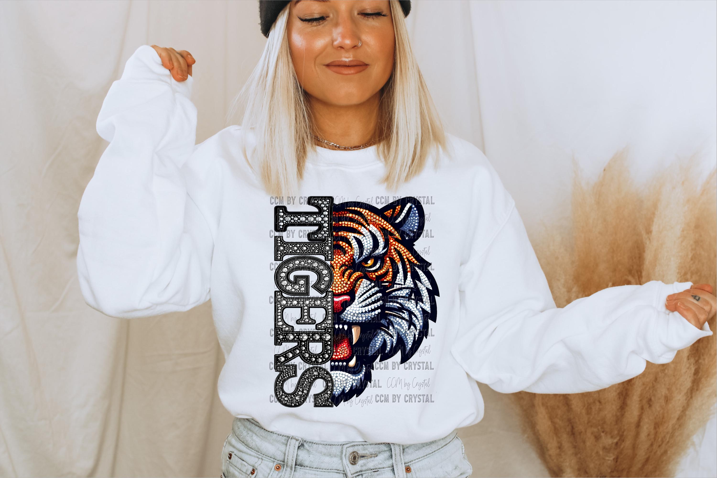 Tigers Mascot Faux Rhinestone Effect Ready to Press Transfer Direct to Film DTF Transfers Sublimation Transfer SM