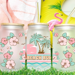 Beach Summertime Summer UV DTF Transfer 16oz Libby Glass Can Wrap Ready to Apply