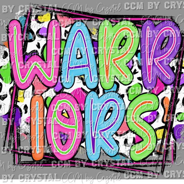 Warriors Colorful Leopard Background Mascot Ready to Press Transfer Direct to Film DTF Transfers Sublimation Transfer