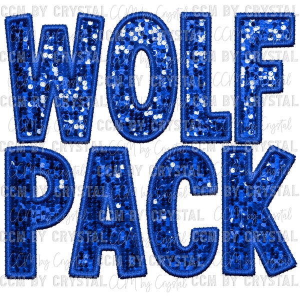 Wolf Pack Mascot Faux Embroidery Faux Sequins Ready to Press Transfer Direct to Film DTF Transfers Sublimation Transfer