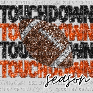 Touchdown Season Black and Orange Football Faux Sequins Faux Embroidery Ready to Press Transfer DTF Transfer Sublimation Transfer