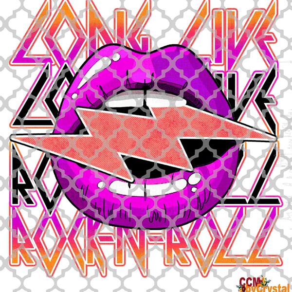 Long Live Rock and Roll Lightning Bolt Lips Ready to Press Transfers Direct to Film DTF Transfers Sublimation DTF Sublimation Print