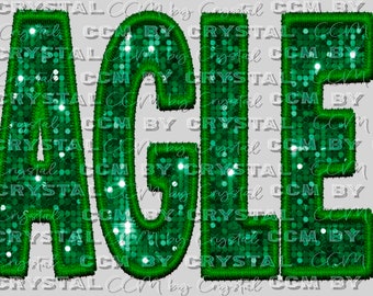 May include: Green glitter iron-on patch with the word "EAGLES" in large, bold letters.