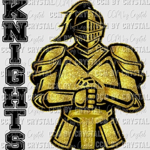 Knights Gold Glitter Mascot Ready to Press Transfer Direct to Film DTF Transfers Sublimation Transfer