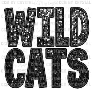 Wildcats Mascot Mascot Faux Embroidery Faux Sequins Ready to Press Transfer Direct to Film DTF Transfers Sublimation Transfer