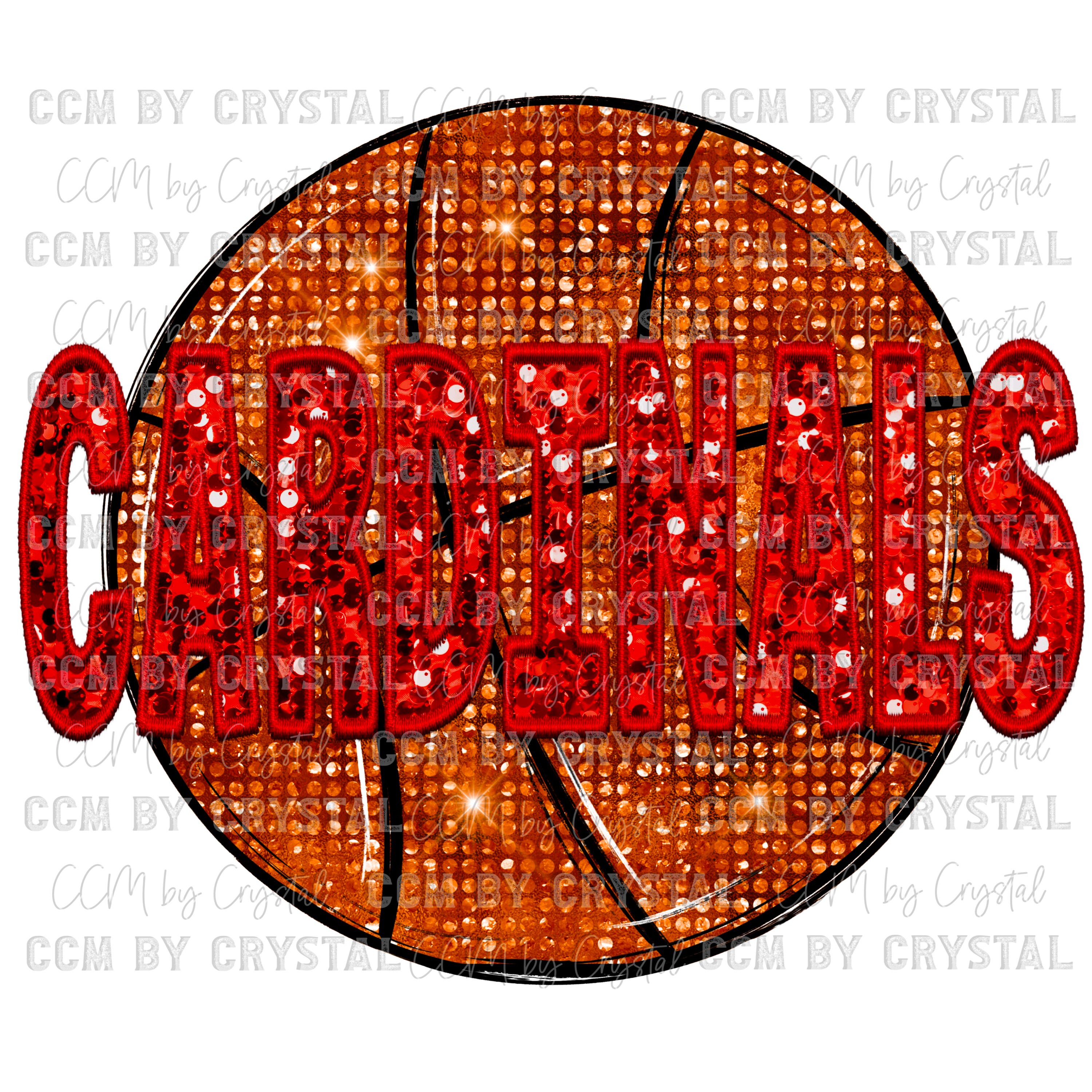 Cardinals Basketball Faux Sequins Faux Embroidery PNG Digital Download ONLY