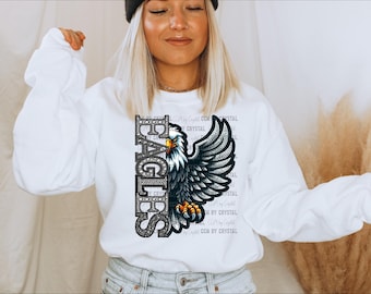 Eagles Mascot Faux Rhinestone Effect Ready to Press Transfer Direct to Film DTF Transfers Sublimation Transfer SM