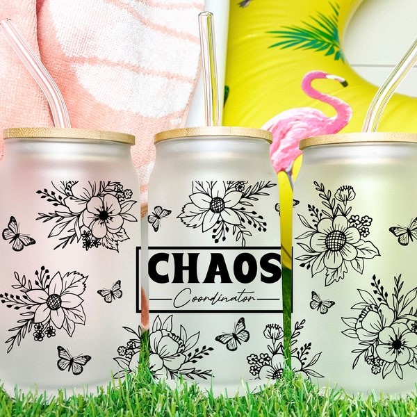 Chaos Coordinator UV DTF Transfer 16oz Libby Glass Can Wrap Ready to Apply