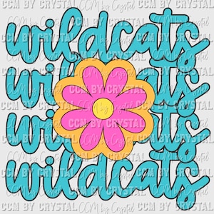 Wildcats Flower Mascot Ready to Press Transfer Direct to Film Transfer DTF Transfers Sublimation Transfer