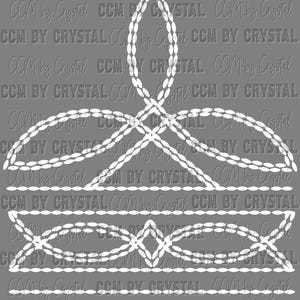 May include: White crown design made of a series of interlocking oval shapes. The crown is outlined in white and is on a gray background.