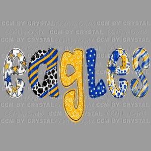 School Spirit Eagles Mascot Blue and Gold Ready to Press Transfer Direct to Film DTF Transfers Sublimation Transfer
