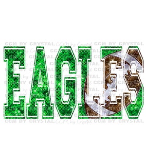 Eagles Football Faux Sequins Green Ready to Press Transfer DTF Transfers Sublimation Transfer