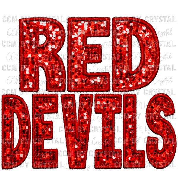 Red Devils Faux Sequins Faux Embroidery PNG Digital Download ONLY