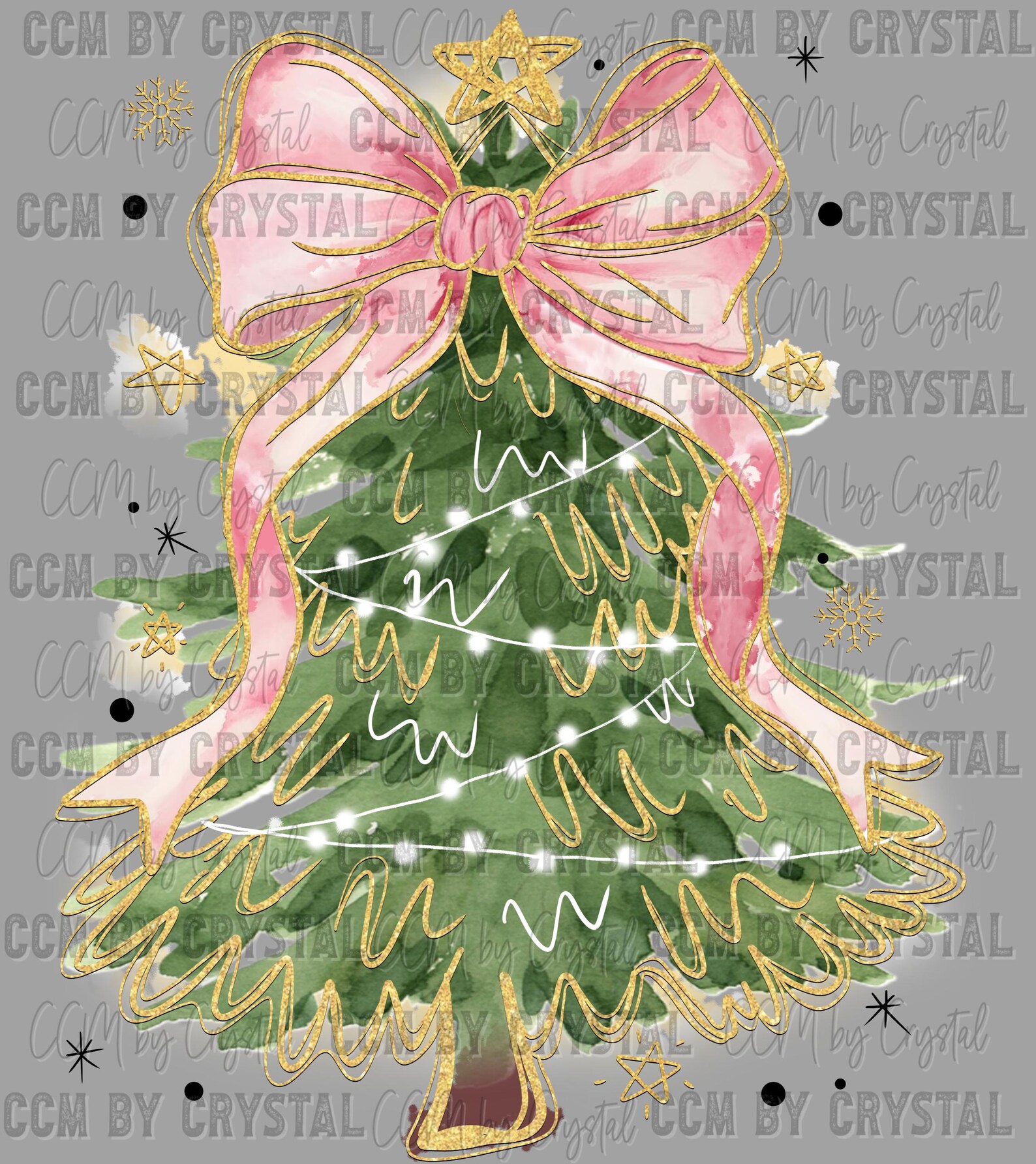 Christmas Tree Pink Bow Ready to Press Transfer Direct to Film DTF