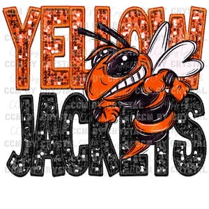 Yellow Jackets Orange Faux Embroidery Faux Sequins PNG Digital Download ONLY
