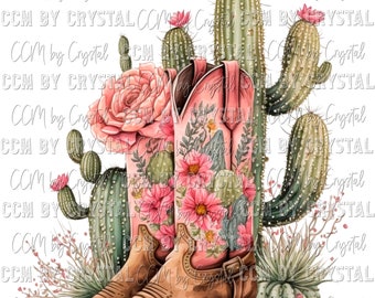 Cowgirl Boots and Cactus Transfer Direct to Film DTF Transfers Sublimation Transfer