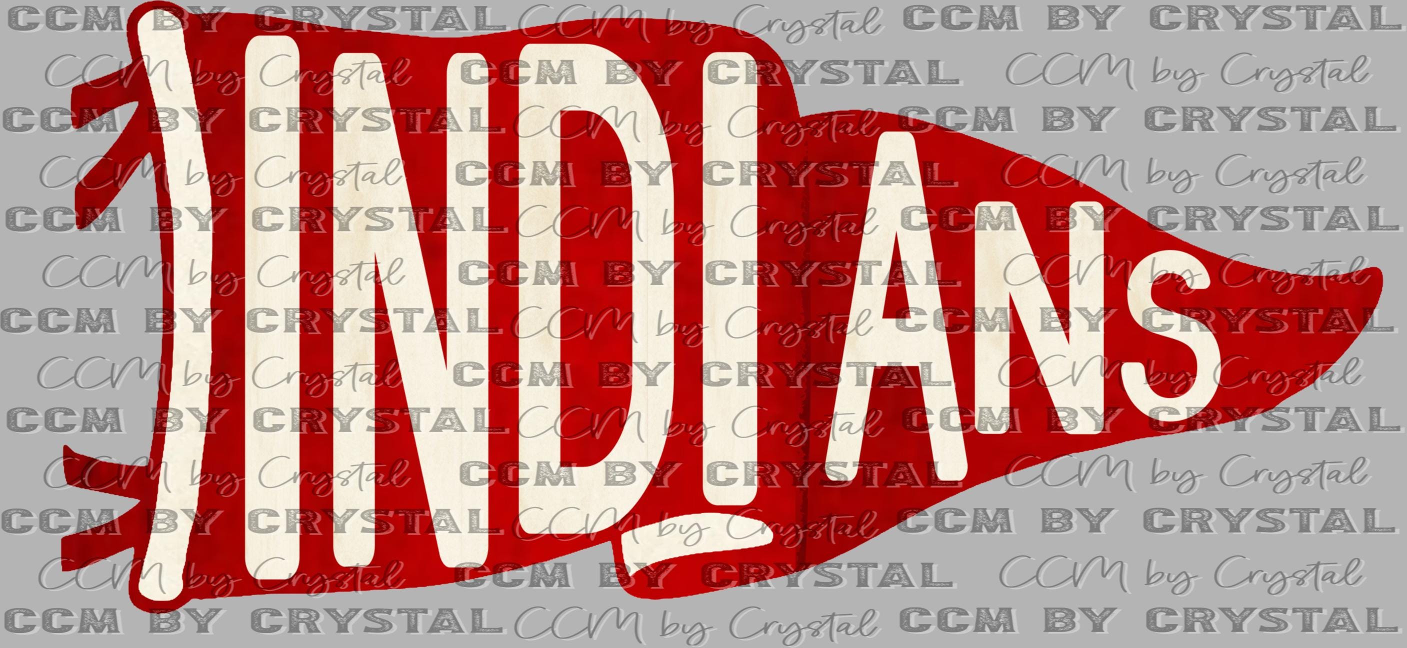 Indians Red and White Pennant Mascot Ready to Press Transfers DTF Transfers Sublimation Transfers