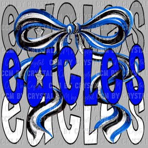 Eagles Bow School Spirit Mascot Blue Ready to Press Transfer Direct to Film DTF Transfers Sublimation Transfer