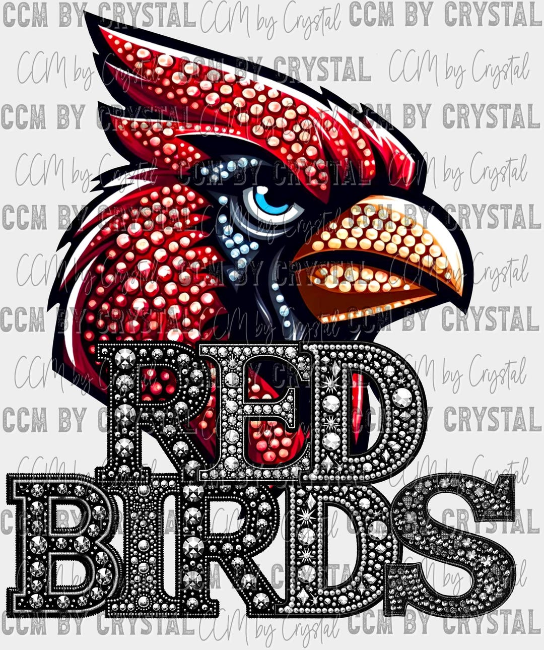 Red Birds Mascot Faux Rhinestone Effect Ready to Press Transfer Direct ...