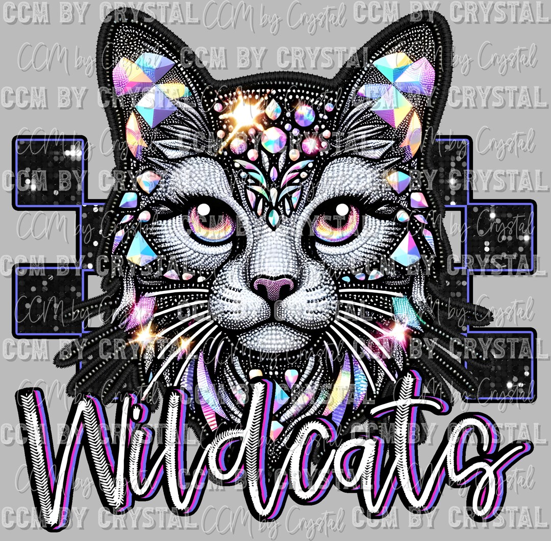 Wildcats Mascot Faux Rhinestone Effect Ready to Press Transfer Direct ...