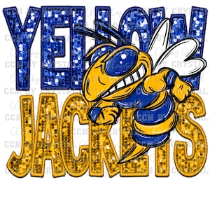 Yellow Jackets Blue and Yellow Faux Embroidery Faux Sequins PNG Digital Download ONLY