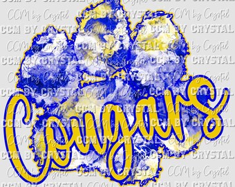 Cougars Blue Yellow Mascot Ready to Press Transfer Direct to Film DTF Transfers Sublimation Transfer