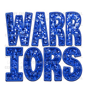 Warriors Mascot Faux Embroidery Faux Sequins Ready to Press Transfer Direct to Film DTF Transfers Sublimation Transfer