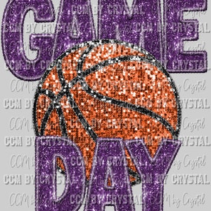 Game Day Basketball Purple Faux Sequins Faux Embroidery Ready to Press Transfer DTF Transfers Sublimation Transfer