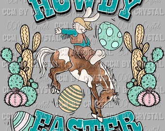 Howdy Easter Western Rodeo Ready to Press Transfer Direct to Film DTF Transfer Sublimation Transfer