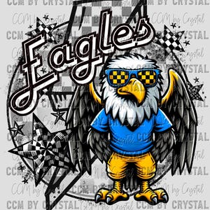 Eagles Blue and Yellow Mascot Ready to Press Transfer Direct to Film DTF Transfers Sublimation Transfer