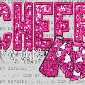 Cheer for a Cure Faux Embroidery Faux Sequins Pink Out Breast Cancer Awareness Ready to Press Transfer DTF Transfers Sublimation Transfer