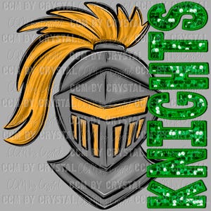Knights Mascot Faux Embroidery Faux Sequins Ready to Press Transfer Direct to Film DTF Transfers Sublimation Transfer