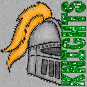 Knights Mascot Faux Embroidery Faux Sequins Ready to Press Transfer Direct to Film DTF Transfers Sublimation Transfer