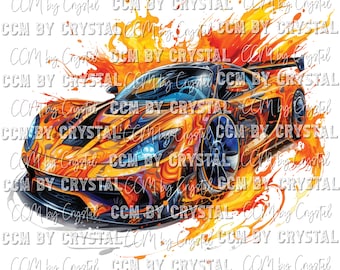 Orange Race Car Ready to Press Transfer Direct to Film DTF Transfers Sublimation Transfer