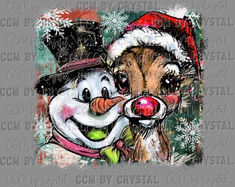 Snowman & Reindeer Christmas Ready to Press Transfers DTF Transfers Sublimation Transfer Print