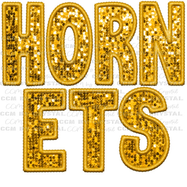 Hornets Gold Mascot falso bordado lentejuelas falsas PNG archivo digital solamente
