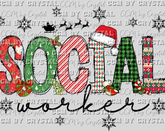 Social Worker Christmas Ready to Press Transfer Direct to Film DTF Transfers Sublimation Transfer